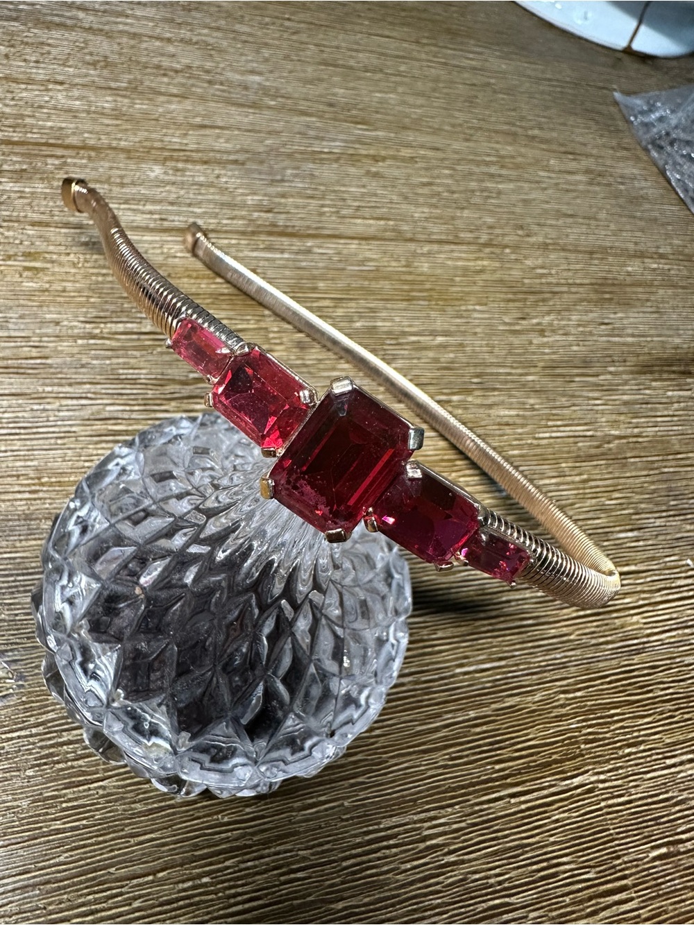 henri bendel Gold Headband with Deep Pink Gemstones